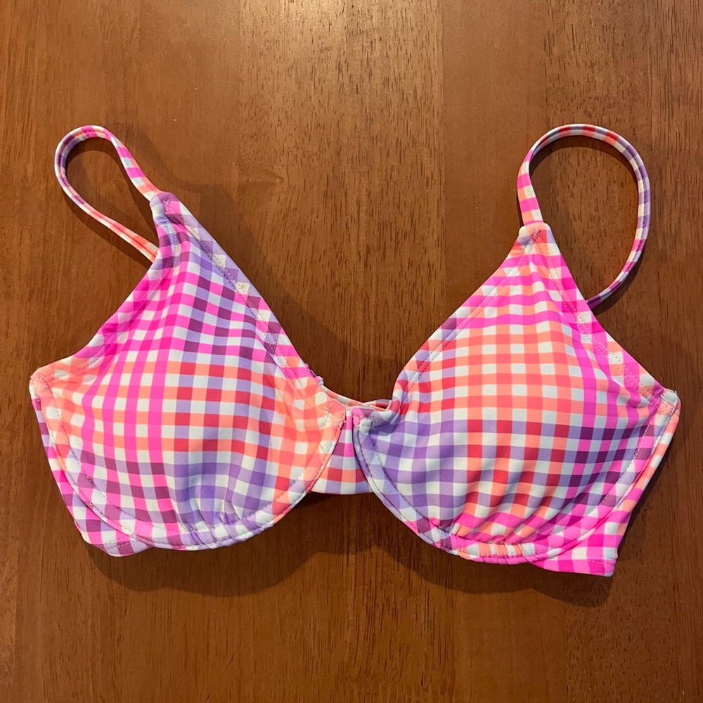 Gingham Orange Pink Purple and White Bikini Top